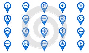 Map marker pointer icon set. Point tag. Mappin place marker.